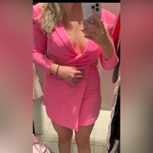 Express Pink Blazer Cut out Dress Hot Pink with shoulder pads